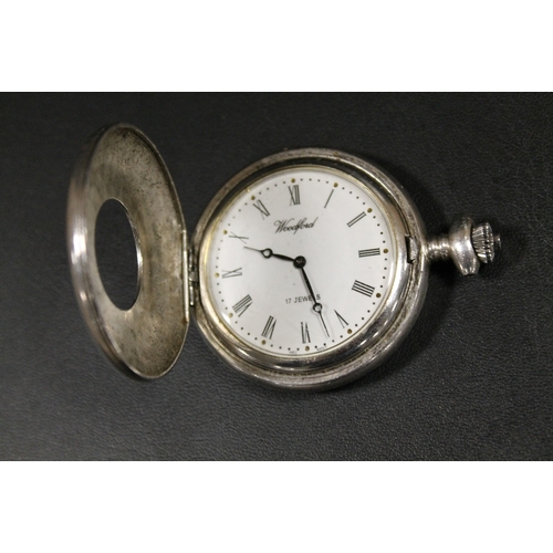 300 - A WOODFORD 17 JEWEL HALF HUNTER POCKET WATCH