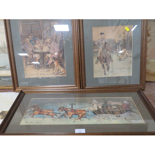 12 - THREE FRAMED AND GLAZED COMICAL WATERCOLOURS BY PERCY DETHERIDGE PAINTED PRIOR TO WWI - PERCY KILLED... 