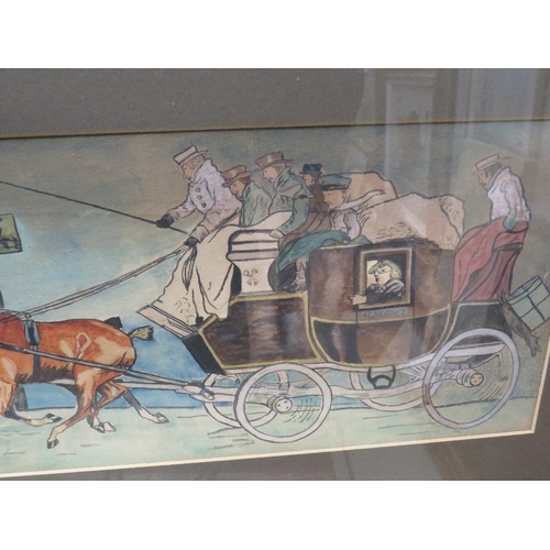 12 - THREE FRAMED AND GLAZED COMICAL WATERCOLOURS BY PERCY DETHERIDGE PAINTED PRIOR TO WWI - PERCY KILLED... 