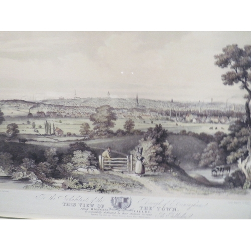 20 - A GILT FRAMED AND GLAZED PRINT OF A VIEW OF BIRMINGHAM FROM HIGHGATE FIELDS TOGETHER WITH A SIMILAR ... 