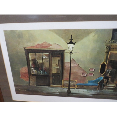 24 - A FRAMED AND GLAZED PRINT ENTITLED ANTIQUE SHOP BY DEBORAH JONES