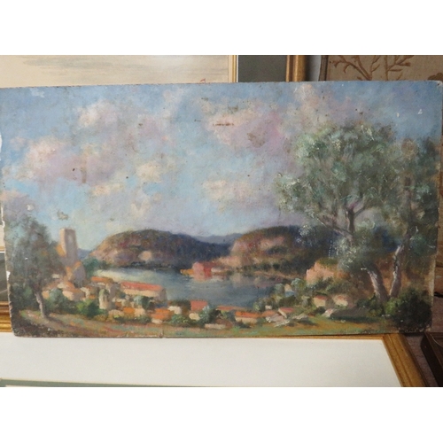 7 - A CONTINENTAL SCHOOL IMPRESSIONIST COASTAL SCENE WITH VILLAGE ISTRES L'ETANG JE L'OLIVIER