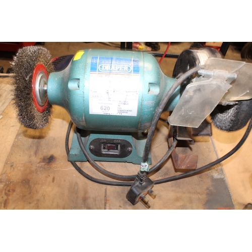 620 - DRAPER BENCH GRINDER / POLISHER TOGETHER WITH ANOTHER BENCH GRINDER AND POWER SAW