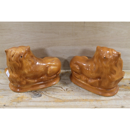 470 - A PAIR OF VINTAGE STAFFORDSHIRE LIONS