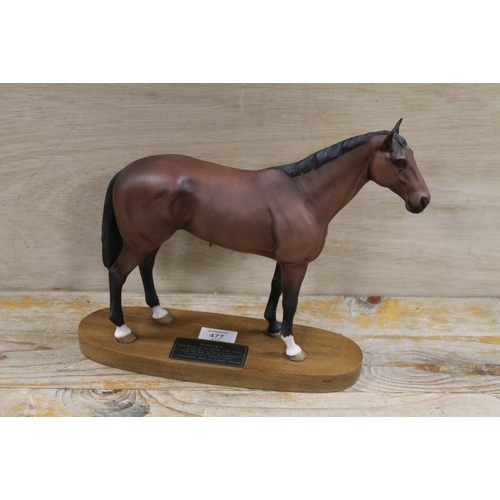 477 - A LARGE MATT FINISH BESWICK MODEL OF A HORSE ON PLINTH 'NIJINSKY' - FIRST QUALITY