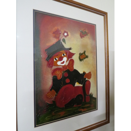 54 - AN UNUSUAL MODERN FRAMED AND GLAZED CLOWN PICTURE