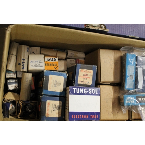 662 - THREE TRAYS AND THREE BOXES OF TV/RADIO VALVES SOME BOXED EXAMPLES UNCHECKED