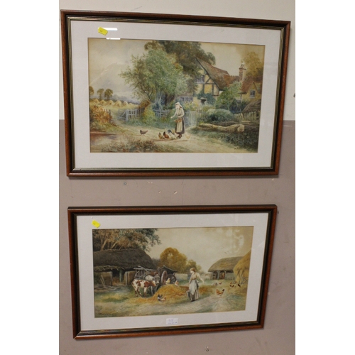 55 - A PAIR OF H. FOSTER RURAL FARMYARD WATERCOLOURS TOGETHER WITH A PRINT (3)