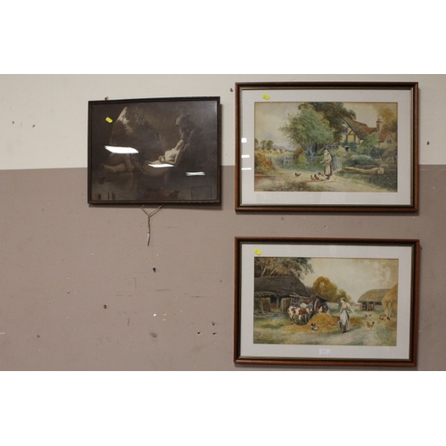 55 - A PAIR OF H. FOSTER RURAL FARMYARD WATERCOLOURS TOGETHER WITH A PRINT (3)