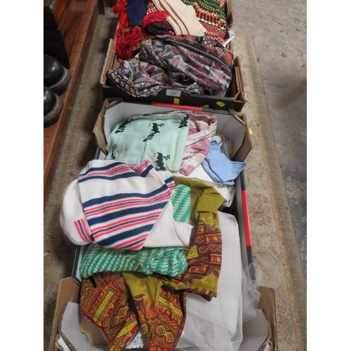 104 - TWO TRAYS OF ASSORTED VINTAGE CLOTHING & TEXTILES