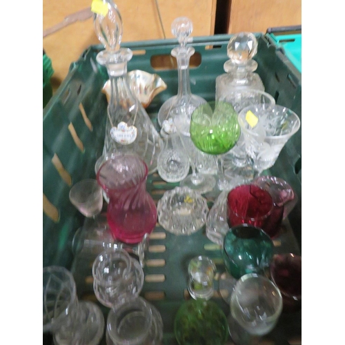 115 - TWO TRAYS OF ASSORTED GLASSWARE TO INCLUDE DECANTER (TRAYS NOT INCLUDED )