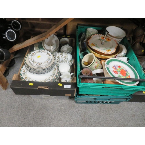 116 - FOUR TRAYS OF ASSORTED CERAMICS ETC TO INCLUDE WEDGWOOD BEACONSFIELDS (TRAYS NOT INCLUDED)