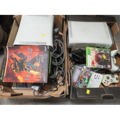 126 - TWO TRAYS OF X BOX 360 SYSTEMS AND ACCESSORIES (UNCHECKED)