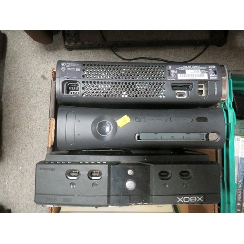 128 - TWO TRAYS OF X BOX SYSTEMS , GAMES ETC (UNCHECKED)