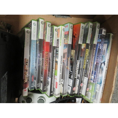 128 - TWO TRAYS OF X BOX SYSTEMS , GAMES ETC (UNCHECKED)