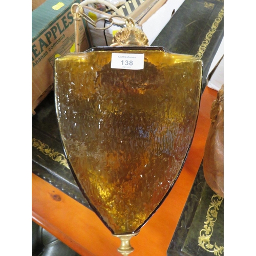 138 - A VINTAGE AMBER GLASS GILT MOUNTED CEILING LIGHT