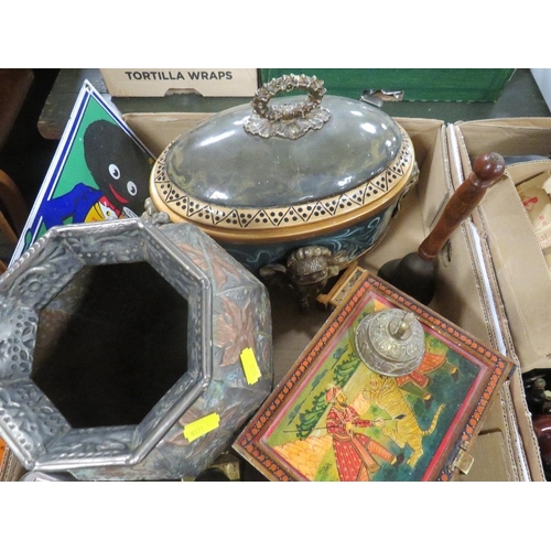 140 - TWO TRAY OF COLLECTABLES TO INCLUDE BINOCULARS , PIPES ETC