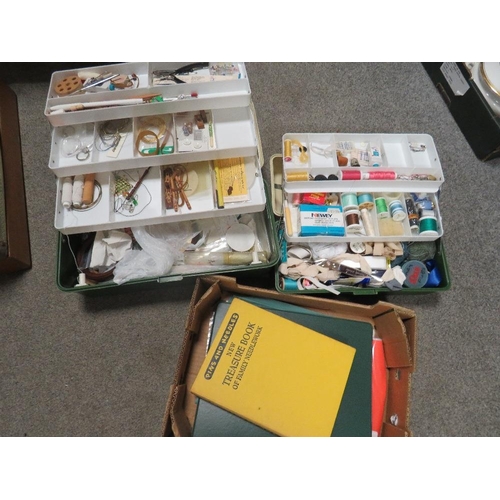 167 - TWO BOXES AND A TRAY OF ASSORTED NEEDLEWORK ITEMS