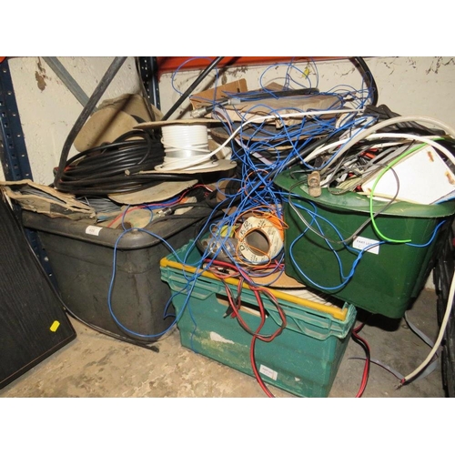 606 - THREE TRAYS CONTAINING VARIOUS ELECTRICAL CABLE ETC