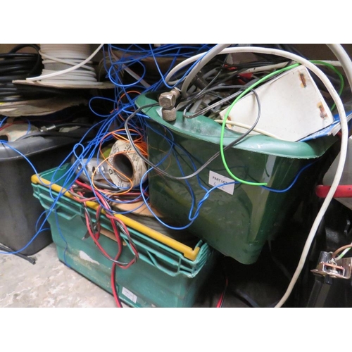 606 - THREE TRAYS CONTAINING VARIOUS ELECTRICAL CABLE ETC