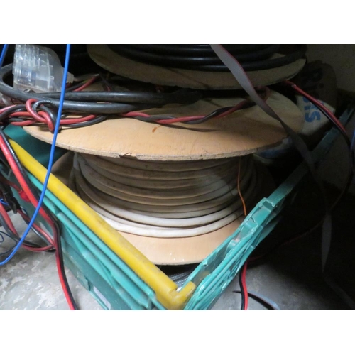 606 - THREE TRAYS CONTAINING VARIOUS ELECTRICAL CABLE ETC