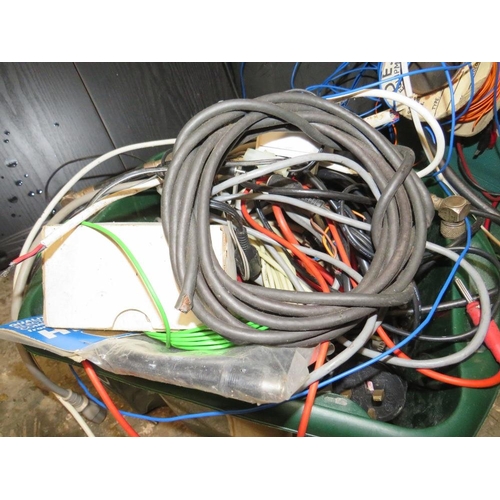 606 - THREE TRAYS CONTAINING VARIOUS ELECTRICAL CABLE ETC
