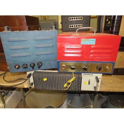 643 - A VINTAGE WODEN AMPLIFIER, A STEEL CASED AMPLIFIER AND A KATHREIN 50W AMPLIFIER A/F