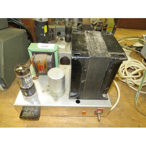 646 - A SELECTION OF VINTAGE BARE BONES VALVE AMPLIFIERS AND POWER SUPPLIES A/F