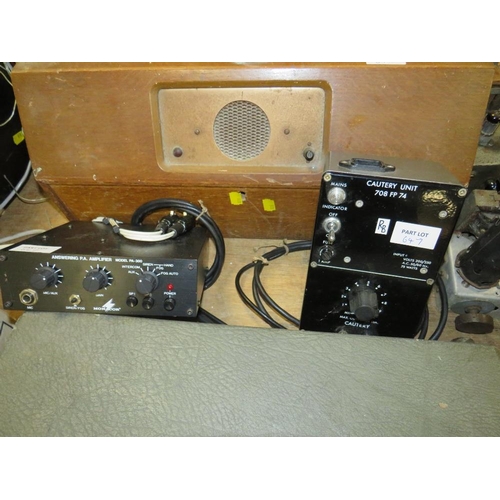 647 - VARIOUS VINTAGE P A AMPLIFIERS , CAUTERY UNIT AND A VALVE RECEIVER