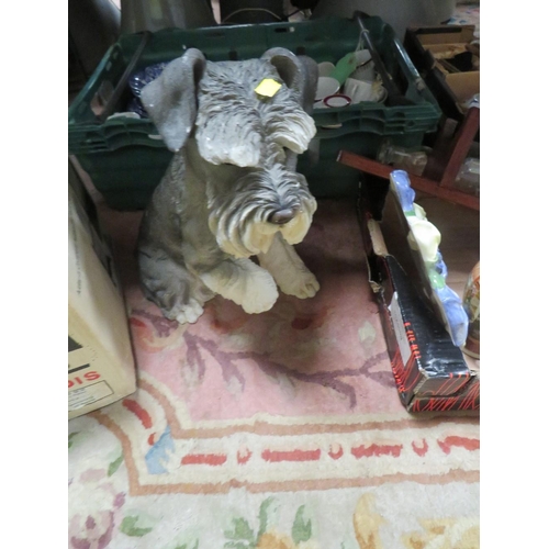 77 - THREE TRAYS OF CERAMICS AND GLASS ETC TO INCLUDE TEA POTS