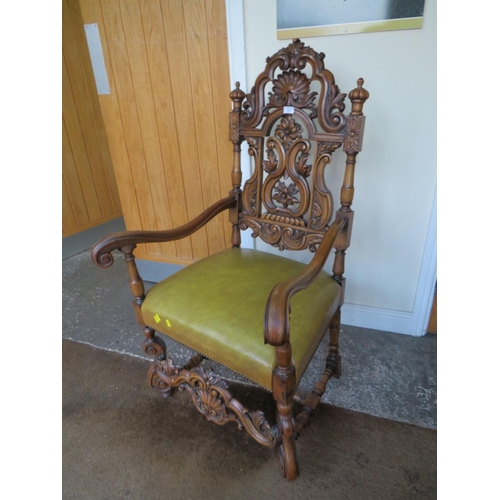 809 - A LARGE CARVED MAHOGANY 'THRONE' CHAIR