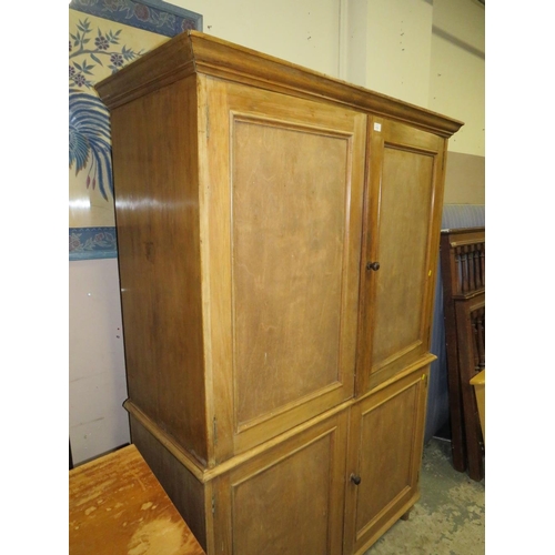 816 - A VINTAGE STRIPPED CONVERTED PRESS CUPBOARD - H 186, W 127 cm