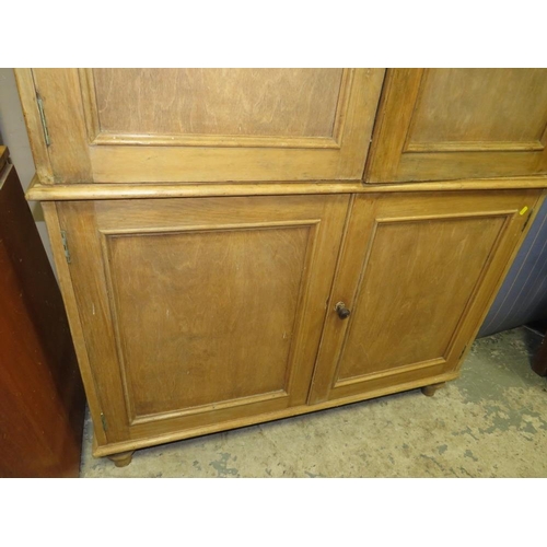 816 - A VINTAGE STRIPPED CONVERTED PRESS CUPBOARD - H 186, W 127 cm