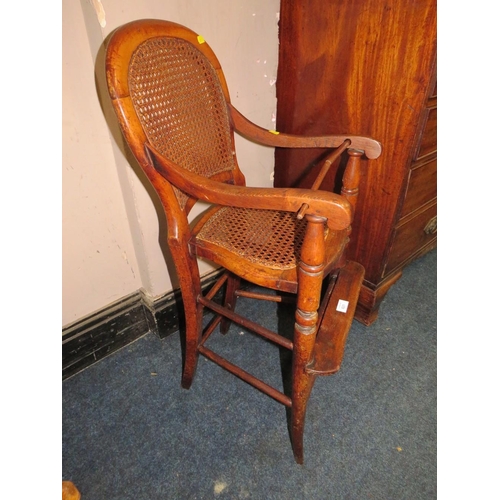 821 - A CHILDS ANTIQUE BERGERE HIGH CHAIR