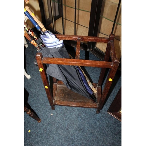 835 - A PAINTED LOUIS XV STYLE BEDROOM CHAIR, OAK STOOL x 2 AND A STICKSTAND (4)