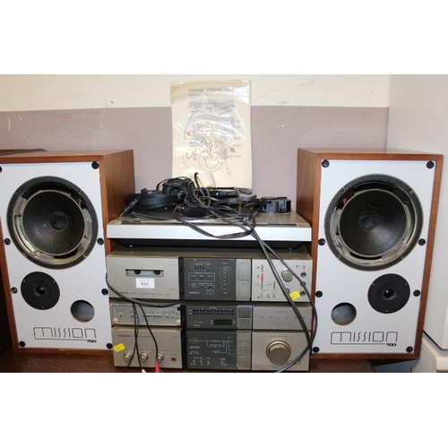 843 - A VINTAGE PIONEER SEPARATES STEREO PLUS A PAIR OF MISSION 700 SPEAKERS A/F