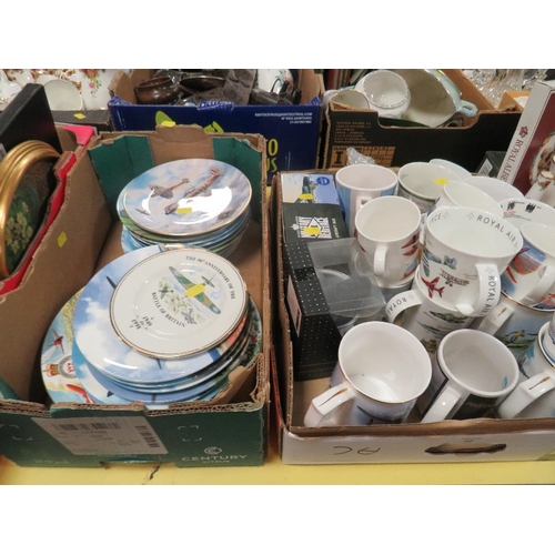 88 - TWO TRAYS OF ASSORTED RAF THEMED CERAMICS TO INCLUDE MUGS, COLLECTORS PLATES ETC