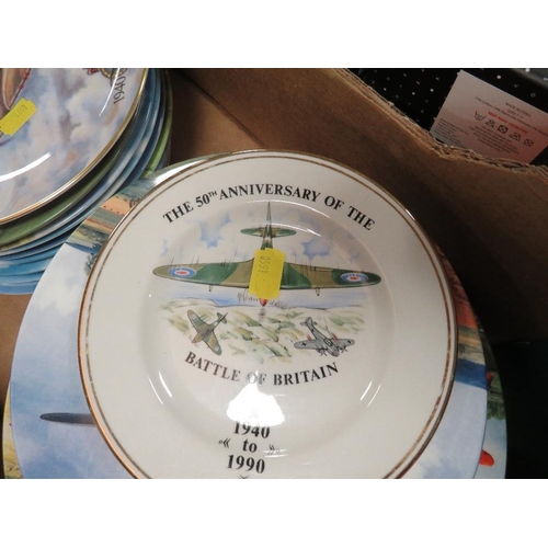 88 - TWO TRAYS OF ASSORTED RAF THEMED CERAMICS TO INCLUDE MUGS, COLLECTORS PLATES ETC