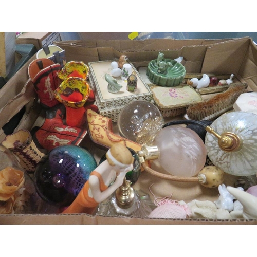 94 - TWO TRAYS OF CERAMICS AND GLASS ETC TO INCLUDE CAITHNESS PAPERWEIGHT  ETC