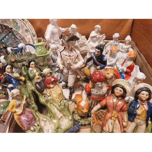 179 - THREE TRAYS OF ASSORTED CERAMICS FIGURINES TO INCLUDE FLATBACK STYLE EXAMPLES