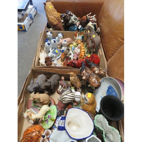 180 - THREE TRAYS OF CERAMIC ANIMAL FIGURES ETC