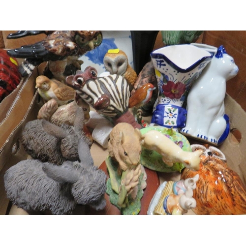 180 - THREE TRAYS OF CERAMIC ANIMAL FIGURES ETC