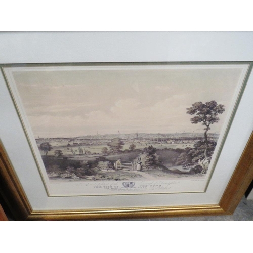 20 - A GILT FRAMED AND GLAZED PRINT OF A VIEW OF BIRMINGHAM FROM HIGHGATE FIELDS TOGETHER WITH A SIMILAR ... 