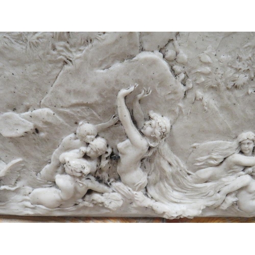 239 - A UNUSUAL PARIAN WARE STYLE PLAQUE POSSIBLY DEPICTING ROMAN GODDESS DIANA HUNTRESS AND NYMPHS HUNTIN... 