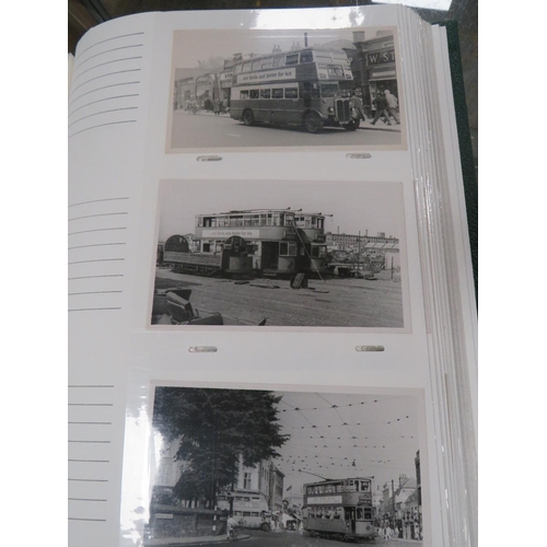 287 - AN ALBUM OF OVER 200 VINTAGE PHOTOGRAPHS OF BUSES, TROLLEY BUSES, STEAM LOCOMOTIVES ETC