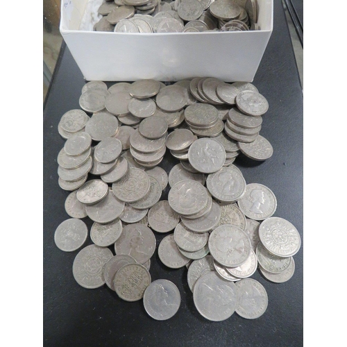 292 - A BOX OF OLD SHILLING AND FLORIN COINS