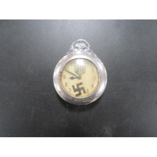 295 - AN UNUSUAL COLLECTABLE WIND UP NAZI POCKET WATCH WITH ROTATING SWASTIKA SECOND COUNTER - IN WORKING ... 