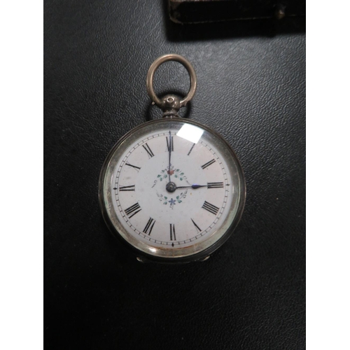 303 - A CASED SMALL CONTINENTAL SILVER FOB WATCH A/F