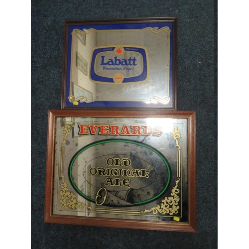 43 - TWO VINTAGE ADVERTISING / PUB MIRRORS FOR EVERARDS OLD ORIGINAL ALE AND LABATT LAGER (2)