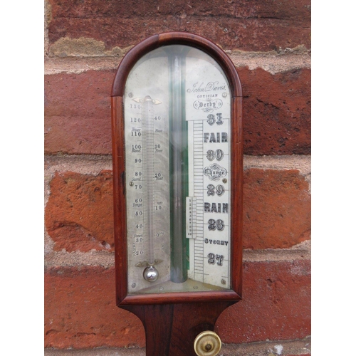 804 - A 19TH CENTURY ROSEWOOD STICK BAROMETER BY JOHN DAVIS - DERBY, of slim classical proportions, H 92 c... 